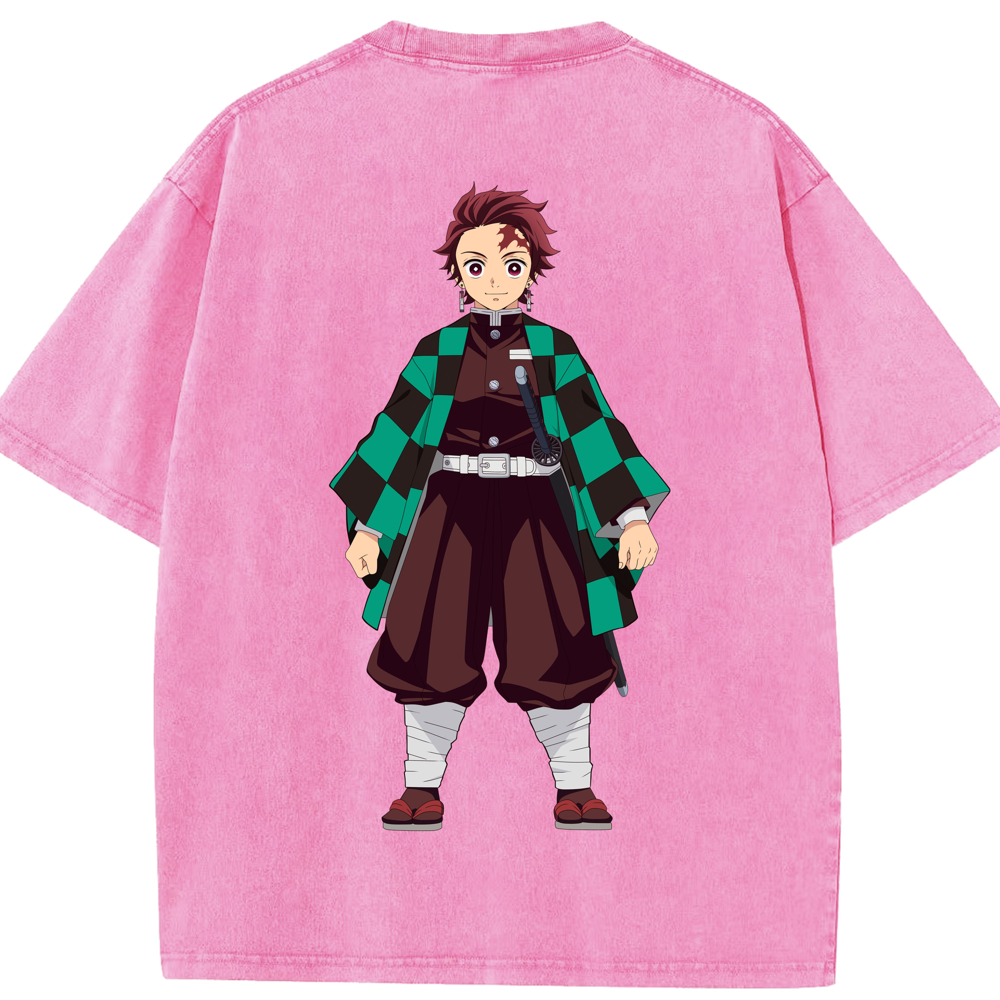 （画像用） 鬼滅の刃 竈門 炭治郎／かまど たんじろう Kamado Tanjirou 綿100% ヴィンテージ風 半袖Tシャツ（背面プリント）